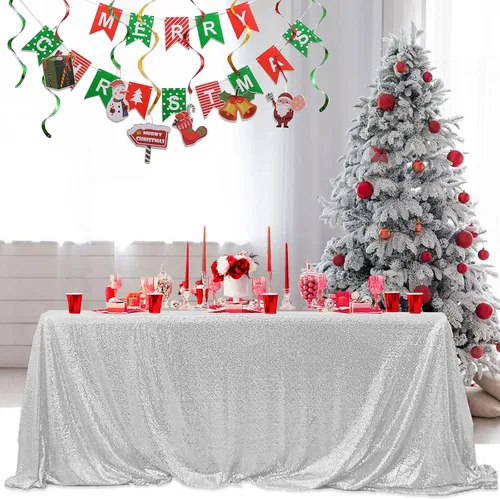Vista 43 de Manteles redondos de lentejuelas negros para fiestas, de 121,9 cm, mantel redondo de purpurina ajustado, pequeño, lindo y dulce, para boda