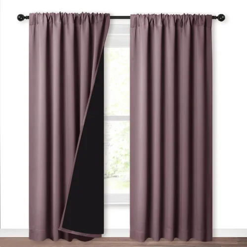Vista 52 de NICETOWN Biscotti Beige 100% Cortinas opacas de 45" de largo para cocina, bolsillo con varilla para sótano completamente opaco, cortinas térmicas