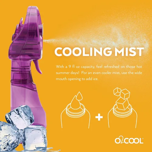 Vista 3 de O2COOL Paquete de 2 ventiladores de nebulización de agua de mano de lujo con batería (morado) Sí