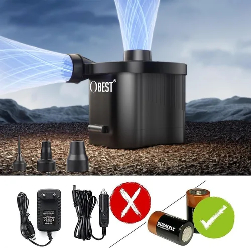 Vista 5 de OBEST Bomba de aire eléctrica alimentada por batería, inflador/deflator portátil para campamento al aire libre, colchón de aire, flotadores