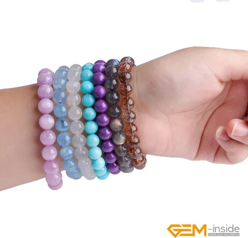 Vista 7 de GEM-Inside - Pulsera de moda con piedras preciosas naturales hechas a mano de 0.276in de cuarzo de cristal de grado AAA con cuentas redondas