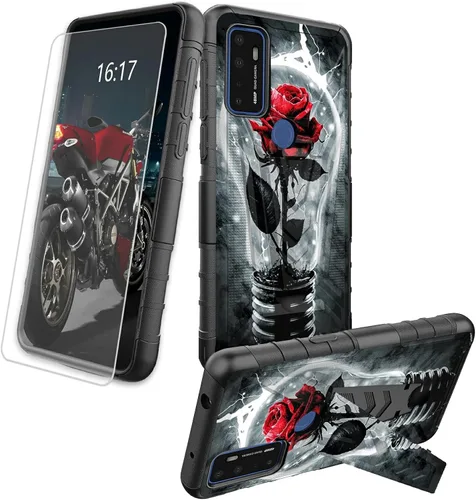 Vista 89 de Funda para AT&T Maestro Max 2021/Cricket Ovation 2 con protector de pantalla de vidrio templado, funda resistente con función atril integrada