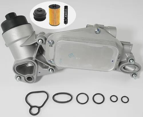 Vista 10 de Conjunto adaptador de carcasa del filtro del enfriador de aceite del motor con junta, inserto de filtro, tapa de aluminio compatible con Turbo 1.4L