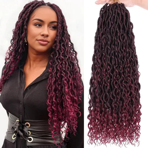 Vista 26 de Goddess Locs - 8 paquetes de cabello de ganchillo Goddess Locs de 10 pulgadas, pelo corto de imitación de ganchillo con rizos pre-enrollados