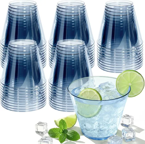 Vista 17 de Glowserve Paquete de 50 vasos de plástico transparente de 9 onzas, vasos de plástico azul transparente para cóctel, vasos desechables para fiestas
