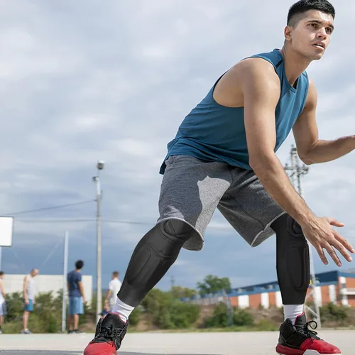 Vista 7 de Rodilleras protectoras para pantorrillas para adultos y jóvenes, almohadilla de compresión de piernas para fútbol, baloncesto, voleibol, fútbol