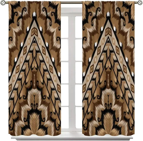Vista 109 de Cortinas con patrón geométrico tribal, estilo suroeste, azteca, rústico, occidental, nativo americano, opacas, con bolsillo para barra, decoración