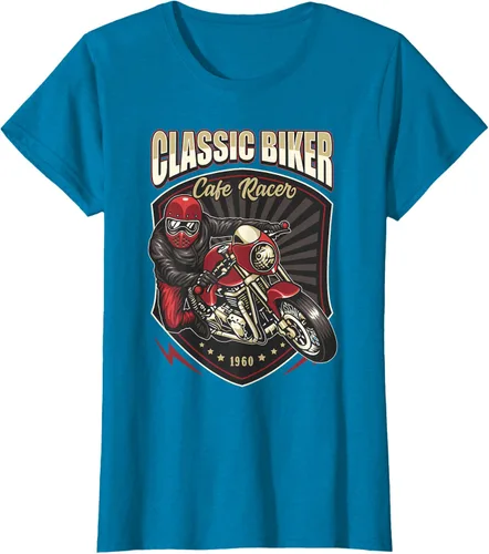 Vista 78 de Camiseta de motocicleta clásica Biker Cafe Racer para hombre, Negro, S
