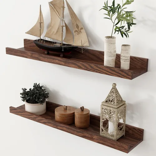 Vista 22 de Axeman Repisa para Cuadros de Roble, Estantes Flotantes de 24 Pulgadas, Juego de 2, Estantes de Pared de Madera de Roble Macizo con Reborde