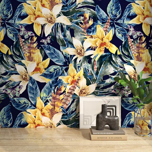 Vista 8 de FunStick Papel tapiz floral azul marino oscuro de 17.5 x 354 pulgadas, despegar y pegar, papel tapiz vintage extraíble, hojas adhesivas, papel