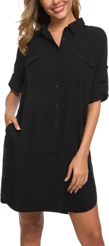 Vista 3 de MANAIXUAN Women's Shirt Dress V Neck Long Sleeve Loose Casual with Pockets Front Button