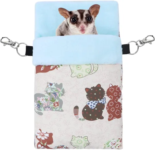 Vista 8 de Wontee Saco de dormir para mascotas pequeñas, saco de dormir cálido para hámsters, erizos, planeadores de azúcar, ardillas (M, alce azul)