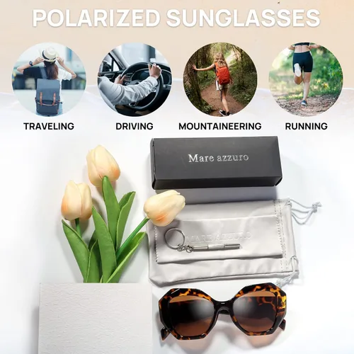 Vista 6 de MARE AZZURO Gafas de sol polarizadas de gran tamaño para mujeres y hombres, para conducir, pesca, deportes, protección UV400, para fiesta, playa, sol
