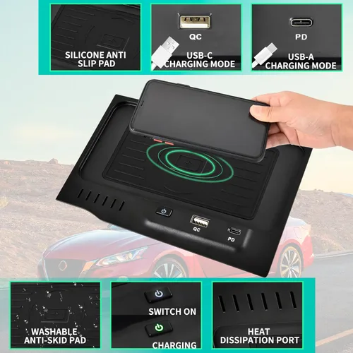 Vista 6 de Cargador inalámbrico para accesorios estilo Nissan Altima L34 2019-2024