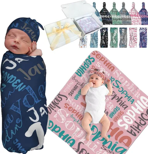 Vista 10 de Manta de Arrullo Personalizada para Bebé para Niños y Niñas - Manta con Nombre Personalizado con Animales