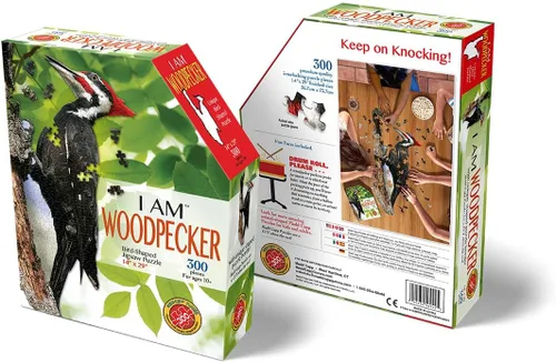 Vista 3 de Madd CAPP Puzzles I AM Woodpecker - Rompecabezas de 300 piezas en forma de animal para niños y adultos - Rompecabezas de piso grande - Actividad