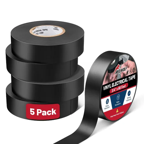Vista 12 de RED WOLF Cinta eléctrica de vinilo de 1 pulgada x 66 pies, 5 rollos, cinta eléctrica de PVC con certificación UL CSA de 7 mil de grosor, resistente