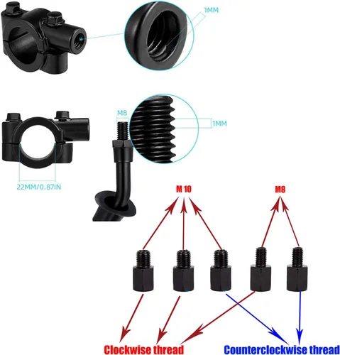 Vista 6 de Mamiko Espejos de Motocicleta Universales de 8MM para Manillares de 7/8" Compatible con ATV Moto de Nieve Scooter Ciclomotor Dirt Bike Sportsman