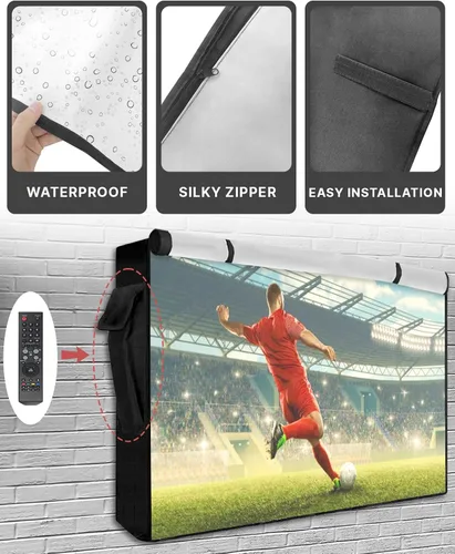 Vista 6 de Funda de TV rústica con bandera estadounidense para exteriores, impermeable y resistente a la intemperie, con frente enrollable para 30-32 pulgadas