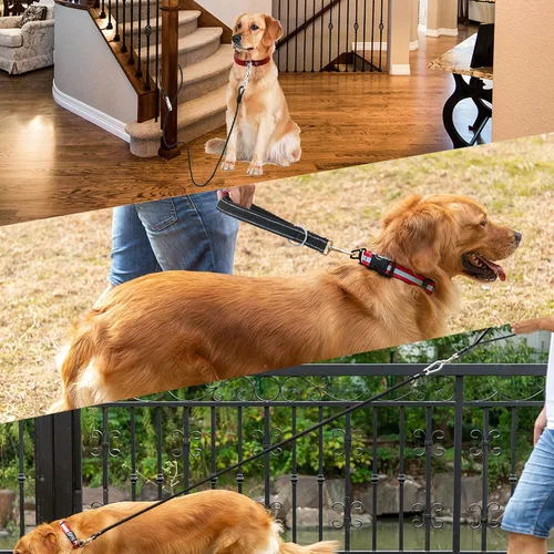 Vista 2 de Correa corta para perro, a prueba de mordidas, cable de amarre para perro de 5 pies con mango acolchado suave reflectante para entrenamiento