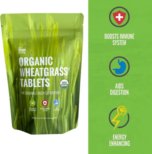 Vista 2 de On Target Living Tabletas de hierba de trigo - 500 tabletas USDA Organic