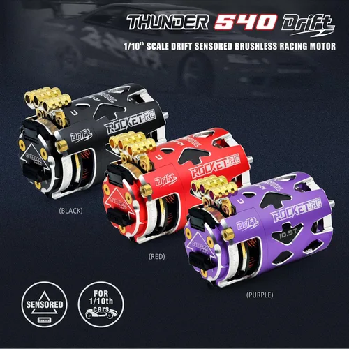 Vista 4 de Surpass Hobby Rocket RC Thunder Power 540 Drift Sensor Motor para 1/10th RC Car Púrpura (10.5T)