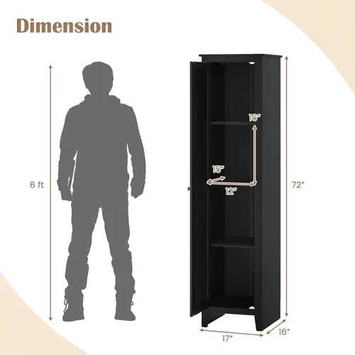 Vista 3 de Giantex Gabinete de Almacenamiento Alto Independiente Torre de Almacenamiento de Piso con Cuatro Estantes y Una Sola Puerta, Gabinete Estrecho