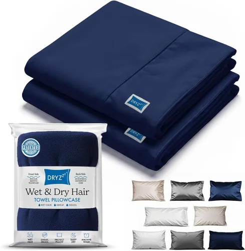 Vista 14 de DryZzz Juego de 2 fundas de almohada impermeables de tamaño King de 35 x 19 pulgadas, absorbente de doble cara para cabello húmedo y seco, poliéster