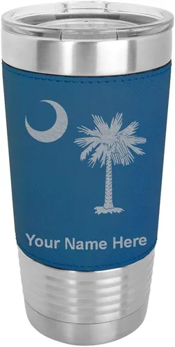 Vista 16 de LaserGram 20oz Vacuum Insulated Tumbler Mug, Flag of South Carolina, Personalized Engraving Included (Faux Leather, Baseball Style)