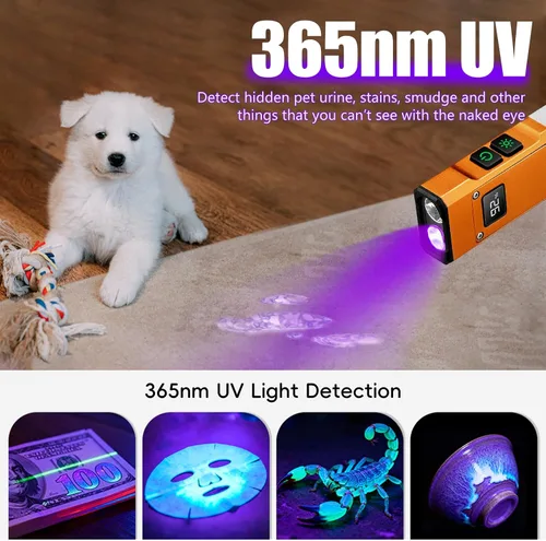 Vista 4 de Linterna EDC recargable, linterna plana de 1800 lúmenes, 9 modos con modos LED blanco/UV/RGB, luces de bolsillo magnético con clip para campamento