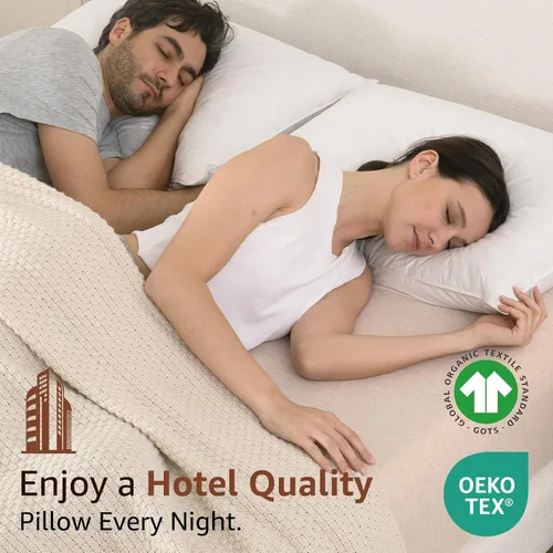 Vista 6 de Almohada de plumas de lujo tamaño estándar, almohada de cama esponjosa de calidad de hotel, almohada suave para dormir, funda de algodón orgánico