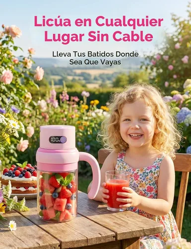 Vista 9 de Batidora portátil para exprimidor, USB-C recargable, color rosa