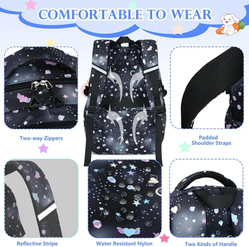 Vista 5 de AO ALI VICTORY - Mochila para niñas con lonchera, mochilas escolares para niños y niñas de escuela primaria y secundaria, lindo juego de mochilas