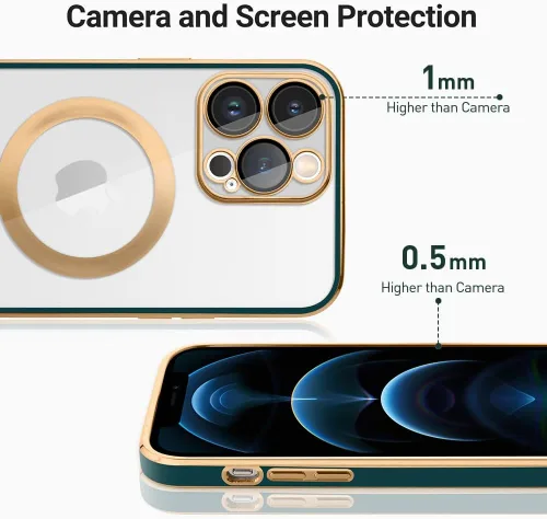 Vista 3 de Funda magnética para iPhone 12 Pro, cubierta trasera transparente de 6.1 pulgadas para lente de cámara integrada [compatible con Magsafe] chapado