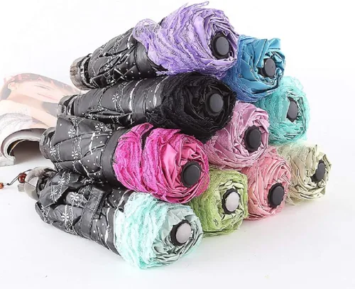 Vista 6 de chenwen Sombrilla plegable de viaje compacta resistente a los rayos UV, sombrilla de encaje de princesa para mujeres y niñas