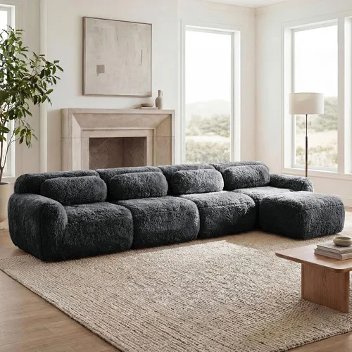 Vista 143 de Sofás seccional modular de 80" sin huesos modernos para sala de estar, juego de sofás comprimidos de 2 plazas con asiento profundo, sin necesidad
