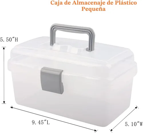 Vista 2 de Caja de almacenamiento de plástico multiusos con asa y cerradura de pestillo, gris transparente Transparente/Gris