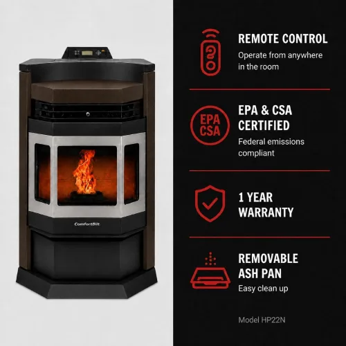 Vista 5 de Comfortbilt Estufa de pellets HP22-N SS Marrón EPA 80 lbs. Capacidad de tolva de acero inoxidable