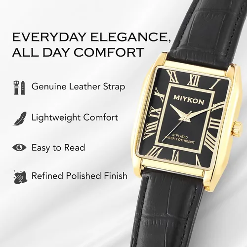 Vista 2 de Miykon Vintage Watches for Men Classic Tank Square Analog Watch with Genuine Leather Wrist Strap, Mens Dress Watches Japanese Quartz, Waterproof