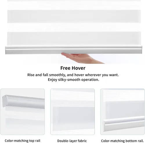 Vista 4 de MYshade - Persianas enrollables de cebra sin cordón con función de parada libre - Persianas traslúcidas de doble capa con filtración de luz y Blanco