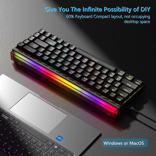 Vista 3 de Womier 60% Keyboard Gaming with Light Box, Wired Mechanical Keyboard with MCA Keycaps, OEM Profile, Programable, 64 Keys Hot Swap RGB Cream Custom