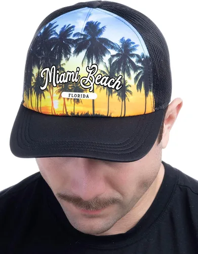 Vista 2 de Beaches of Florida - Sombrero de camionero salvavidas rojo y blanco, sombrero de béisbol floridano para hombres y mujeres
