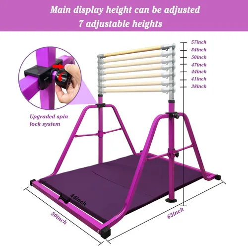 Vista 3 de Barra de gimnasia plegable y movible, barra horizontal para niños y niñas, equipo de gimnasio que no se tambalea para el hogar en interiores, altura