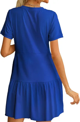 Vista 2 de Umenlele Minivestido corto casual de manga corta con cuello redondo y volantes para mujer