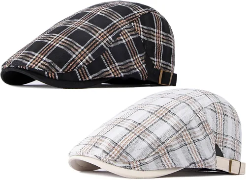 Vista 7 de Paquete de 2 gorras planas de algodón a cuadros para hombre, diseño de Ivy Cabbie Golf Gatsby