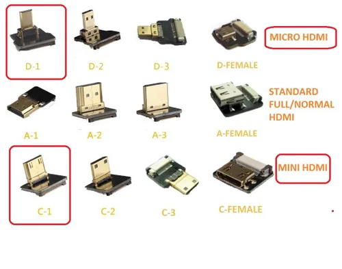 Vista 2 de Permanent Negro 50CM FPV Flat Slim HDMI Cable Micro HDMI Macho 90 grados de ángulo a Mini HDMI macho 90 grados para cardán sin escobillas Handhold
