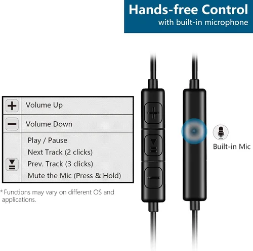 Vista 3 de 3.5mm Wired In-ear Earbuds Headphones with Mic, Ear Hooks & Noise-Isolation