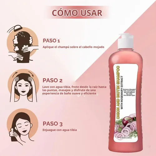Vista 6 de Champú de cebolla y biotina con extracto de romero Concentrated Formula, Thicker Fuller-Looking Hair, Hydrates Strengthens , Sulfate-Free, For All