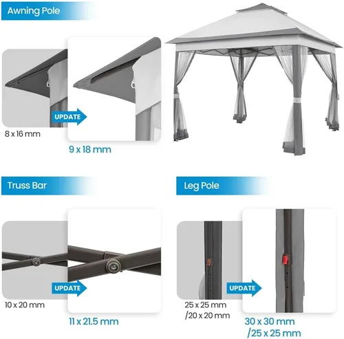 Vista 6 de Yaheetech - Tienda de campaña al aire libre de 11 x 11 pies, refugio instantáneo para patio con toldo para el sol, toldo con 4 sacos de arena, techo