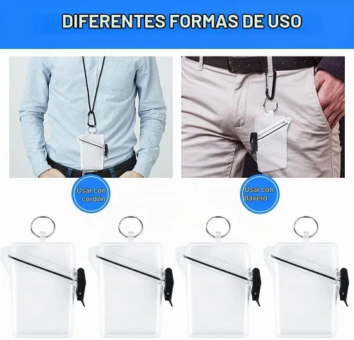 Vista 5 de URATOT Paquete de 4 portatarjetas impermeables transparentes y seguros con cordón para tarjetas, monedas y dinero, caja seca resistente y duradera